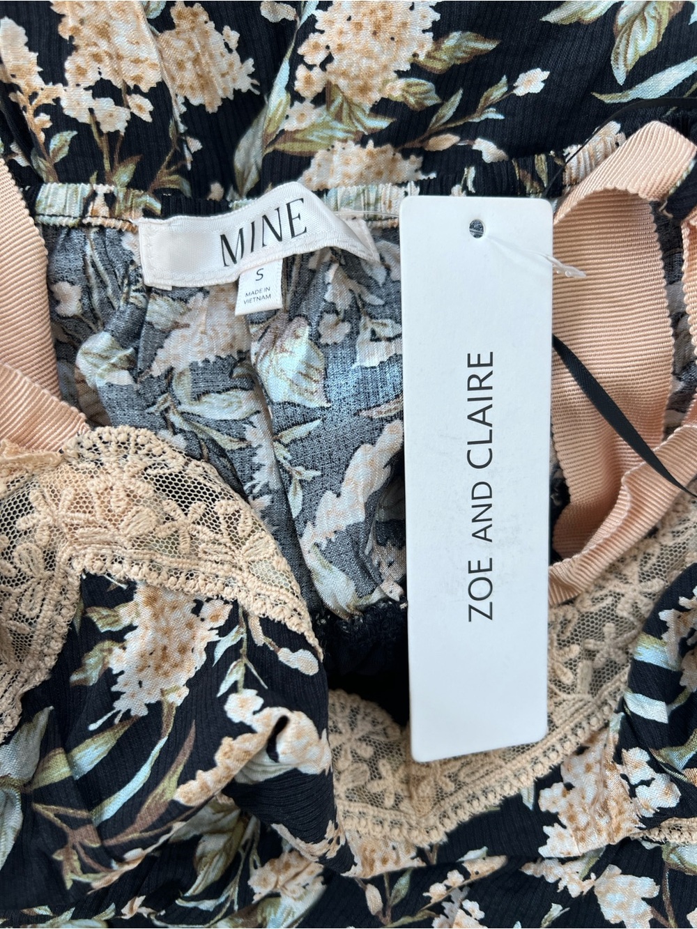 mine Black Floral Midi Dress with Beige Lace Trim - Picture 6 of 9